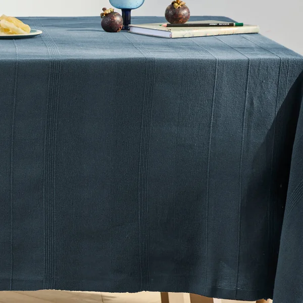 Plaid ou jeté uni coton tissage artisanal, bleu marine