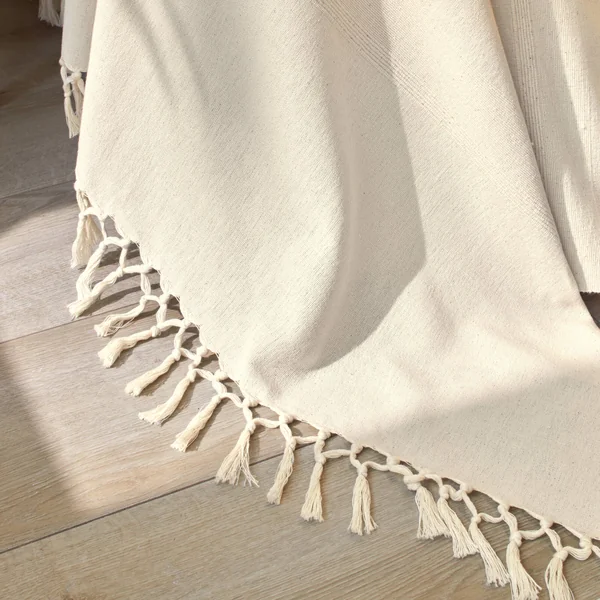 Plaid ou jeté uni coton tissage artisanal, écru