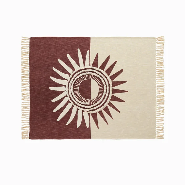 Plaid texturé motif soleil, bordeaux / écru