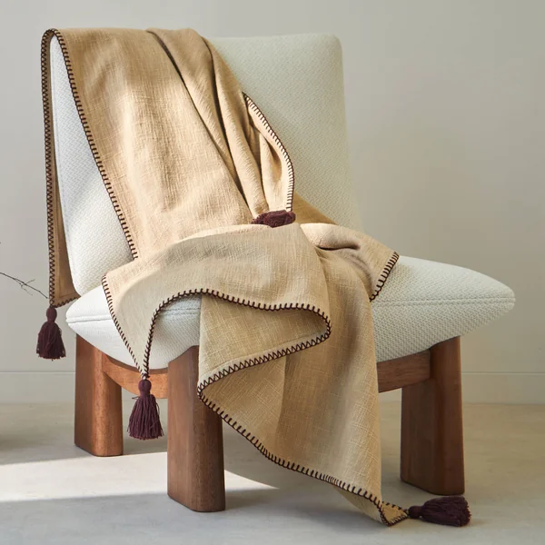 Plaid uni coton texturé, taupe