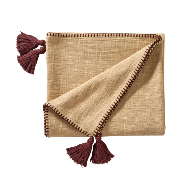 Plaid uni coton texturé, taupe