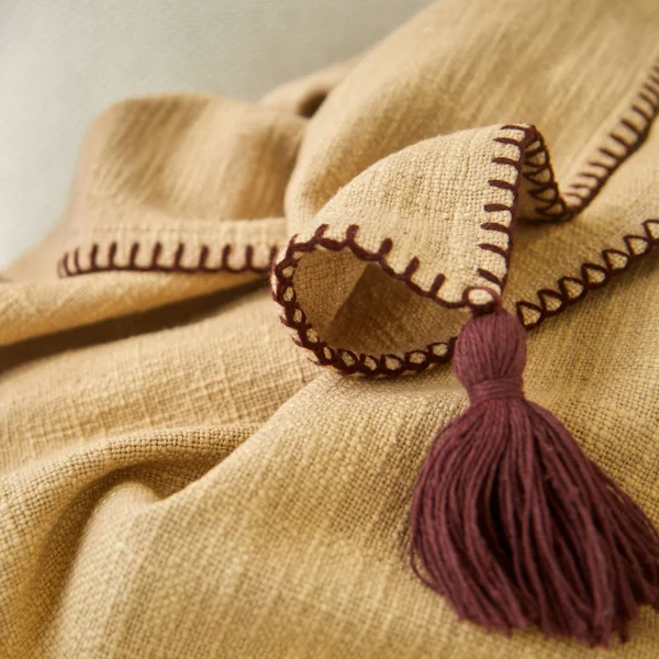 Plaid uni coton texturé, taupe