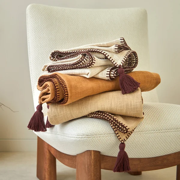Plaid uni coton texturé, taupe