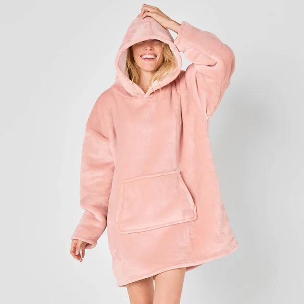 Plaid-sweat polaire à capuche doublé sherpa, rose