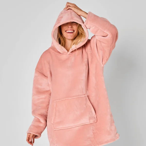 Plaid-sweat polaire à capuche doublé sherpa, rose