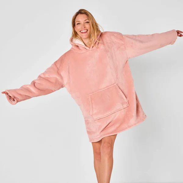 Plaid-sweat polaire à capuche doublé sherpa, rose