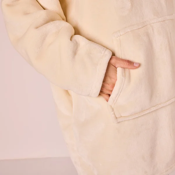Plaid-sweat polaire à capuche doublé sherpa, écru