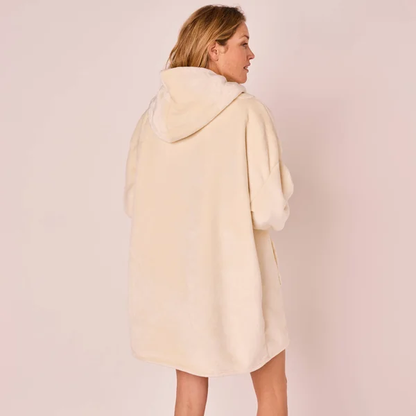 Plaid-sweat polaire à capuche doublé sherpa, écru