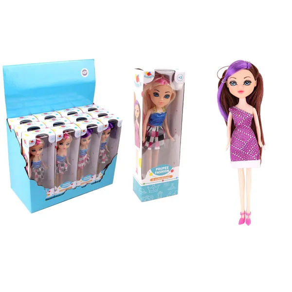 POUPEE VINYLE FASHION CHEVEUX COLORE 24CM