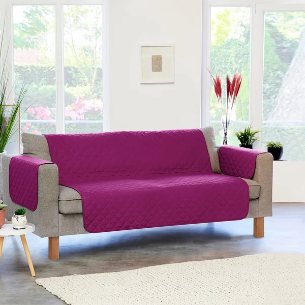 Protège-salon réversible microfibre matelassé, prune