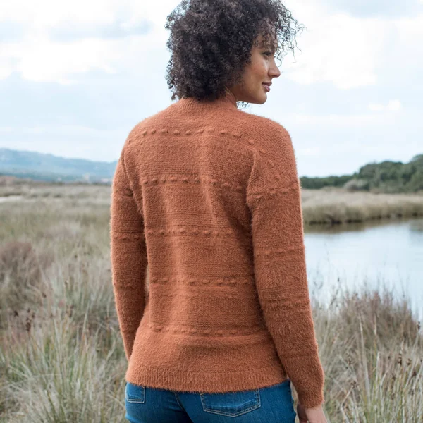 Pull col montant, maille poilue fantaisie, caramel