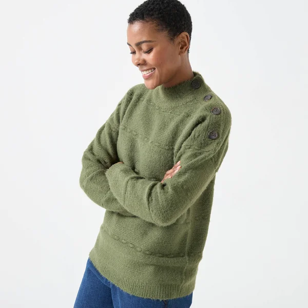 Pull col montant, maille poilue fantaisie, vert tilleul