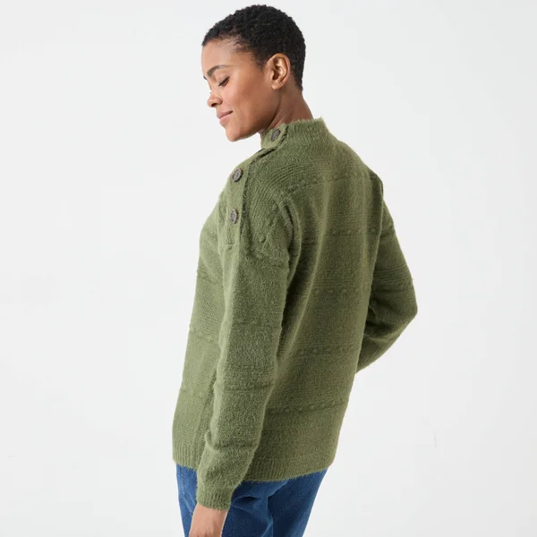 Pull col montant, maille poilue fantaisie, vert tilleul
