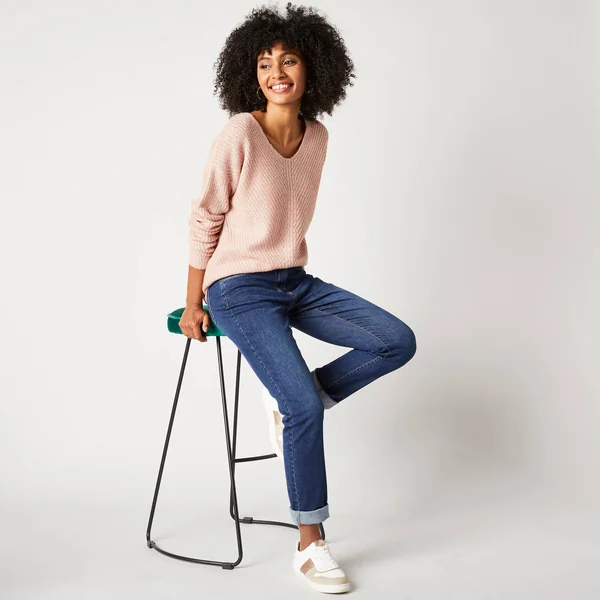 Pull col V, maille anglaise toucher doux, rose poudré