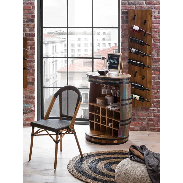 Range-bouteilles mural industriel H 148 cm en bois de manguier massif Pamela