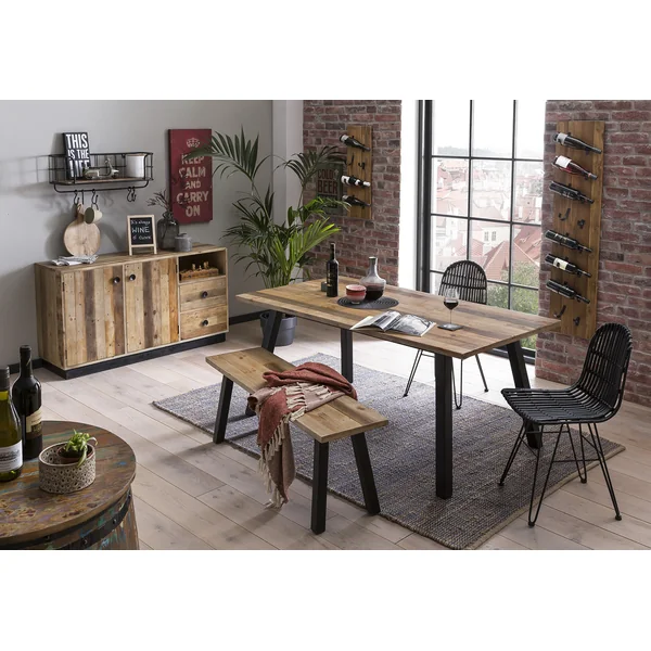 Range-bouteilles mural industriel H 80 cm en bois de manguier massif Pamela