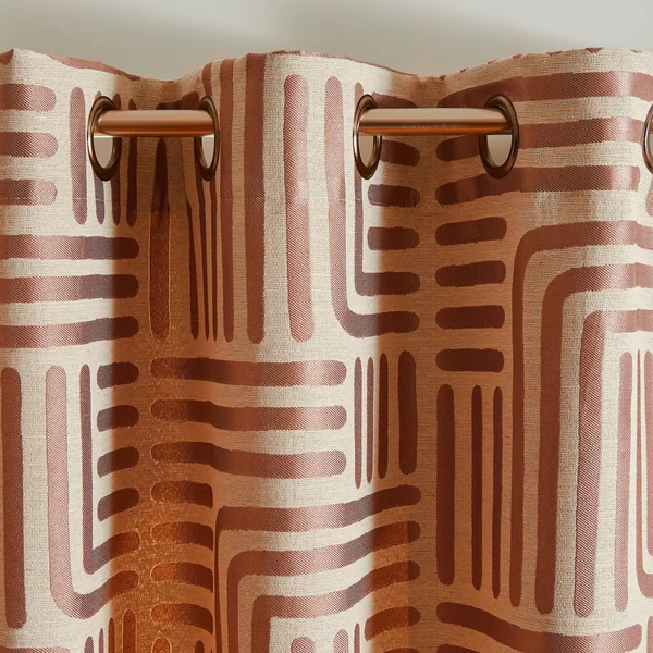 Rideau jacquard imprimé lignes, terracotta