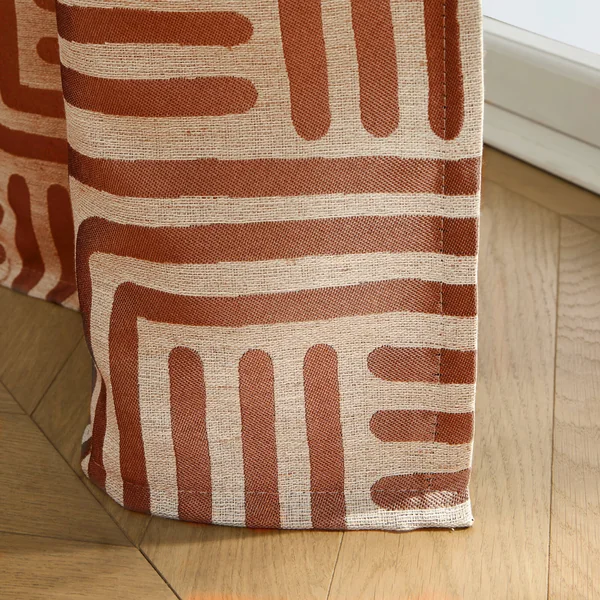 Rideau jacquard imprimé lignes, terracotta