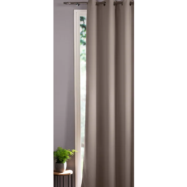 Rideau occultant uni satiné finition oeillets, taupe
