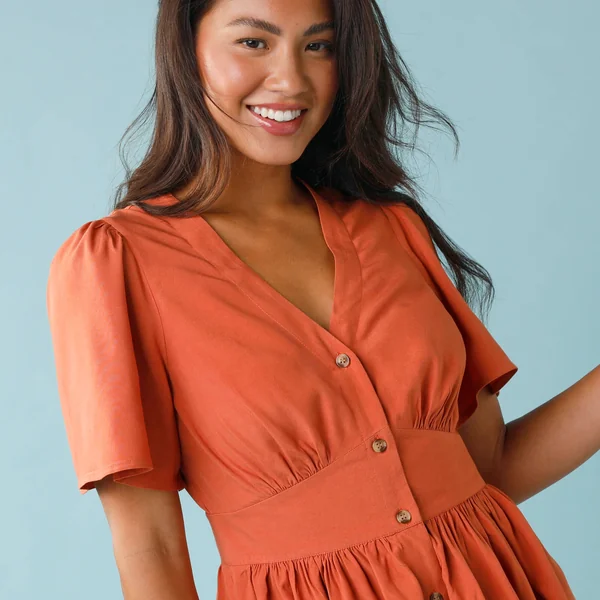 Robe courte boutonnée unie, Spécial Petites , paprika
