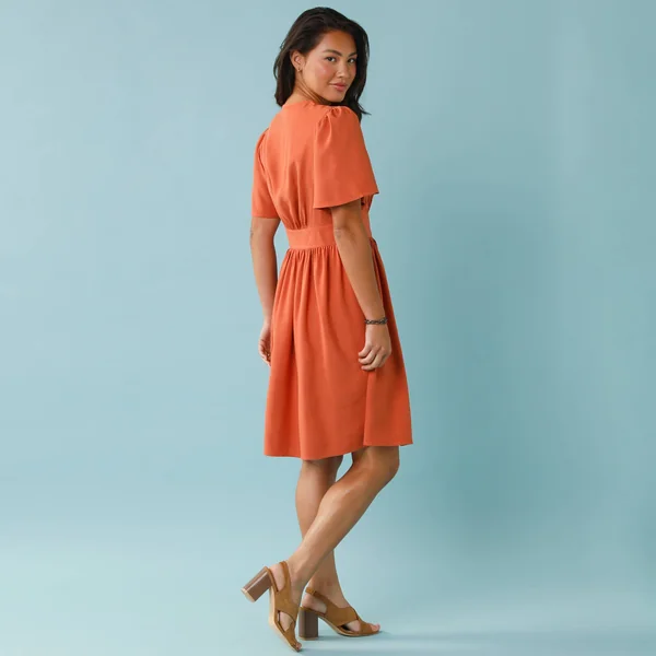 Robe courte boutonnée unie, Spécial Petites , paprika