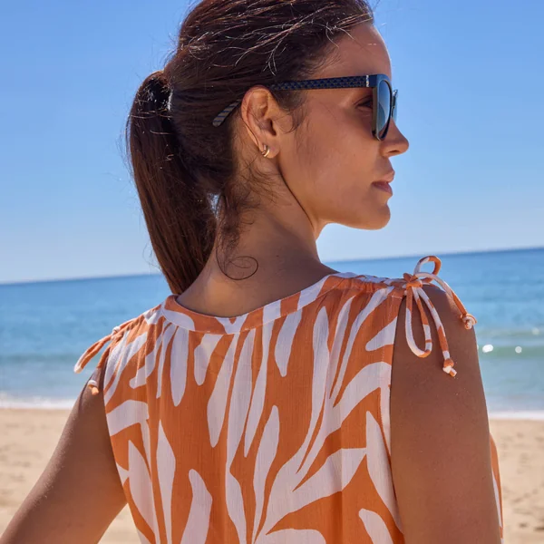 Robe de plage courte, crépon imprimé, abricot