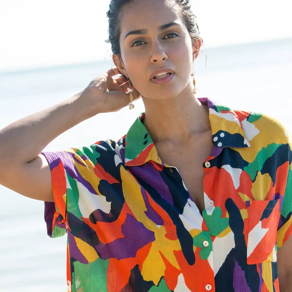Robe de plage imprimée, crépon, multicolore