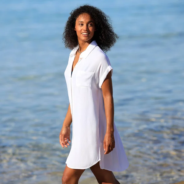Robe de plage unie, crépon, blanc