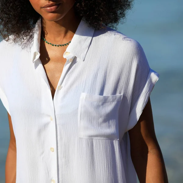 Robe de plage unie, crépon, blanc