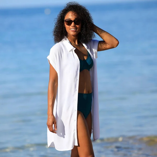 Robe de plage unie, crépon, blanc