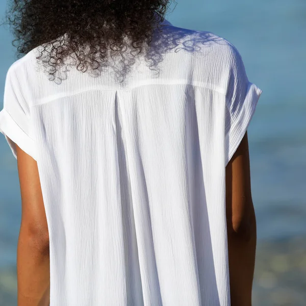 Robe de plage unie, crépon, blanc
