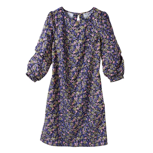 Robe droite manches 7/8ème imprimée, marine / bleu