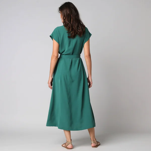 Robe longue boutonnée effet froissé naturel, vert