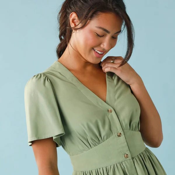 Robe longue boutonnée unie, Spécial Petites , vert