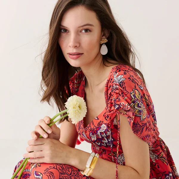 Robe longue imprimée, corail / rouge