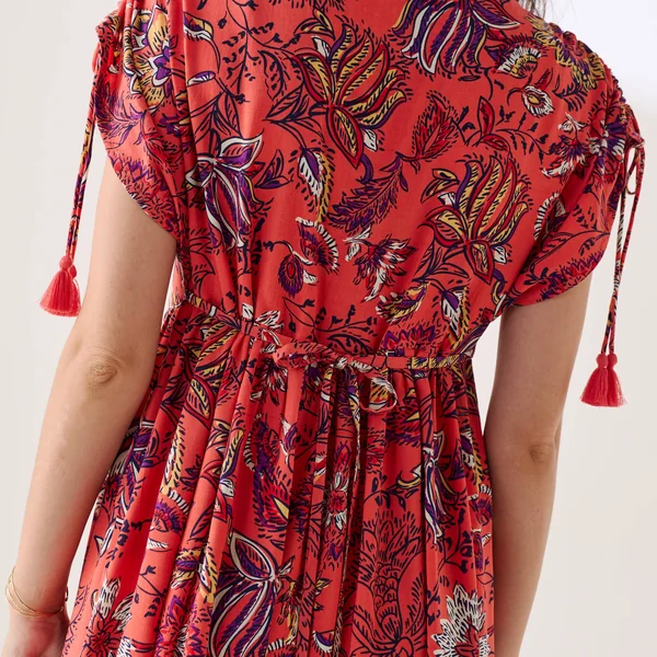 Robe longue imprimée, corail / rouge