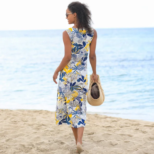 Robe longue imprimée sans manches, bleu / jaune