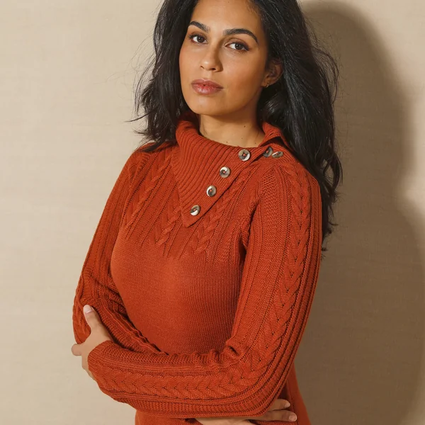 Robe pull maille torsadée, orange foncé