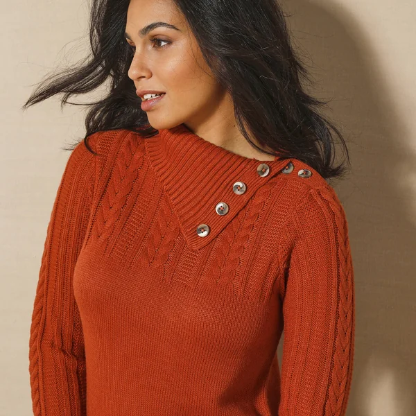 Robe pull maille torsadée, orange foncé