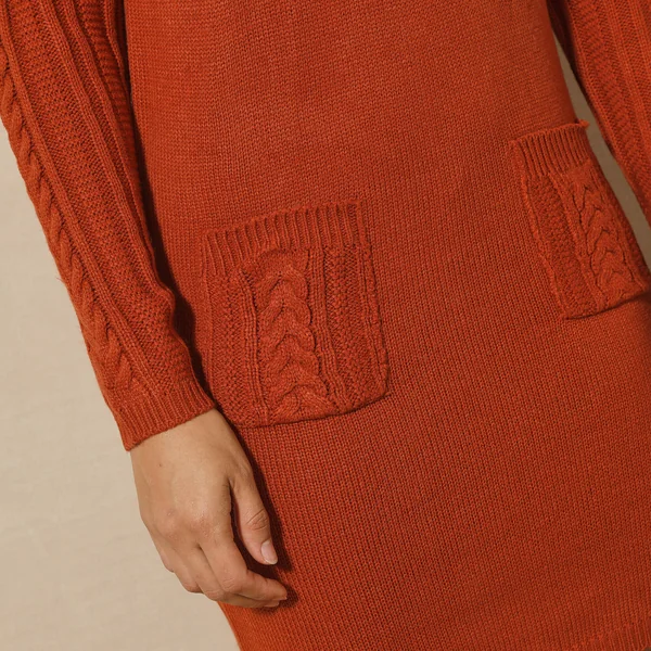 Robe pull maille torsadée, orange foncé
