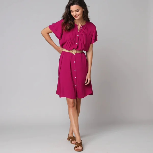 Robe unie manches courtes papillon, crépon, figue