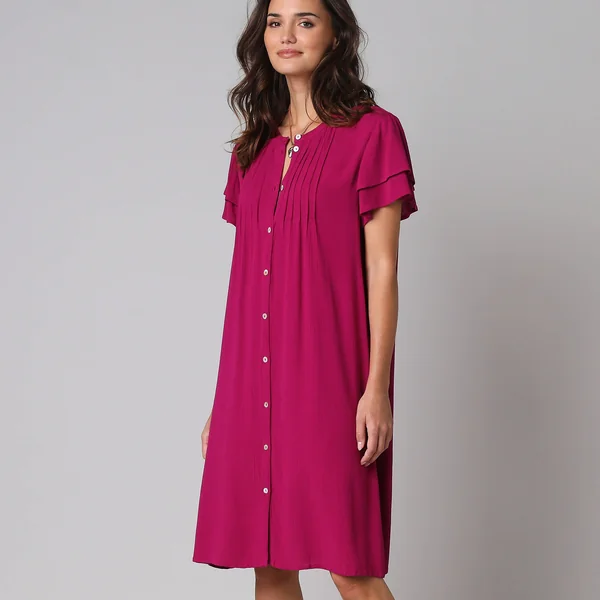 Robe unie manches courtes papillon, crépon, figue