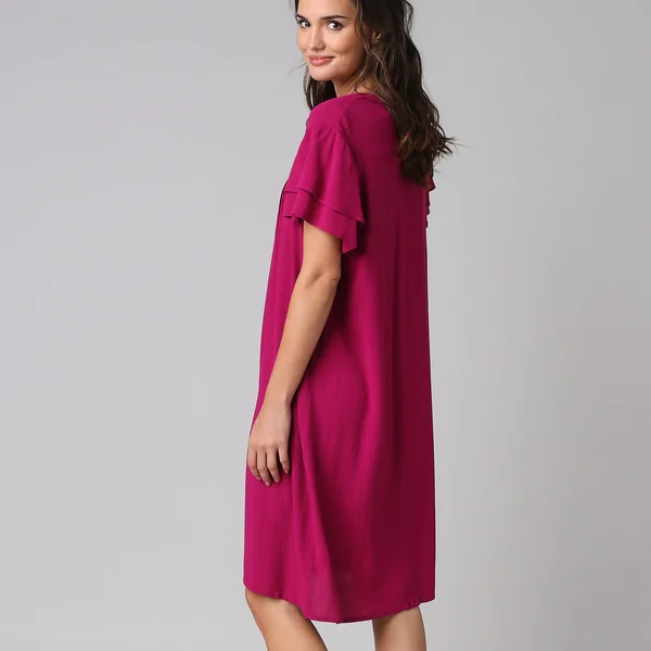 Robe unie manches courtes papillon, crépon, figue