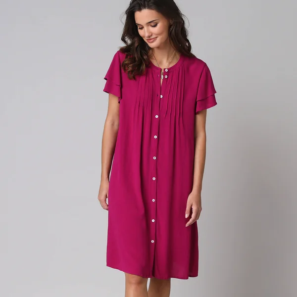 Robe unie manches courtes papillon, crépon, figue