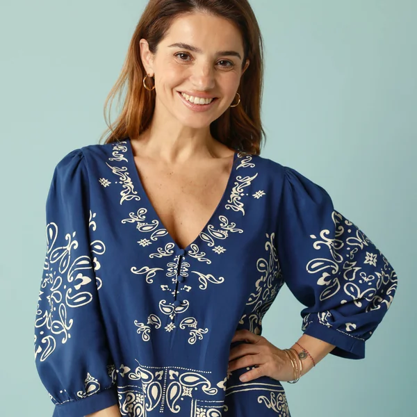 Robe évasée Spécial Petites, imprimé bicolore, indigo
