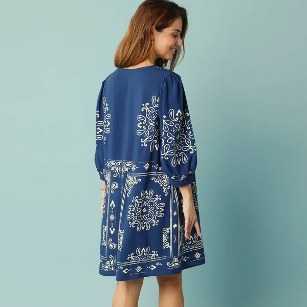 Robe évasée Spécial Petites, imprimé bicolore, indigo