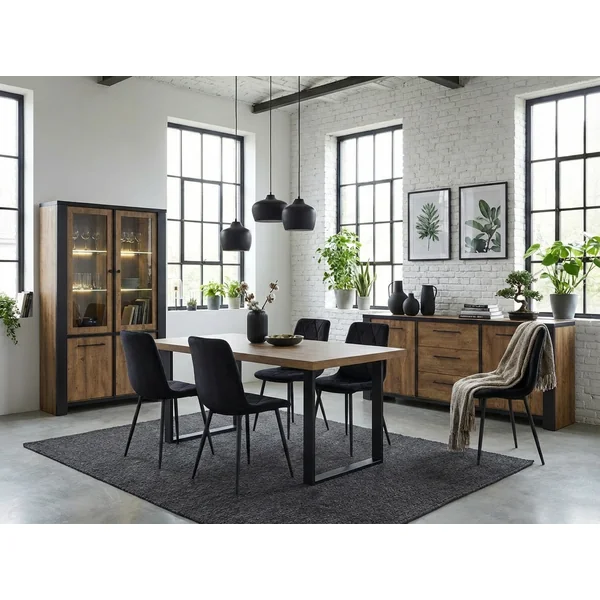Salle à manger industrielle chêne foncé Samira