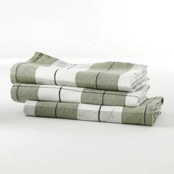 Serviette de table carreaux tissé teint - lot de 3, vert