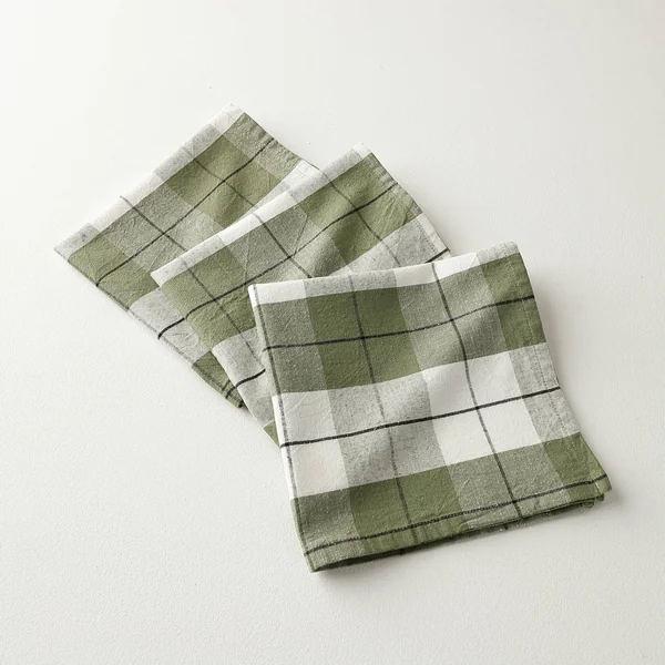 Serviette de table carreaux tissé teint - lot de 3, vert