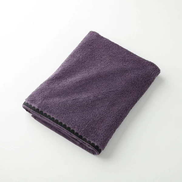 Serviettes de bain finition broderie fantaisie - 420g/m2, aubergine